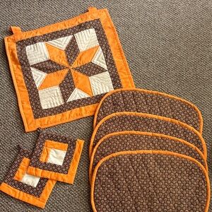 Vintage Orange and Brown Quilted Table Set